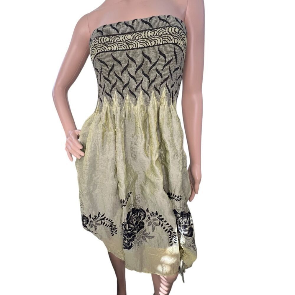 Lapis Anthropologie Green and Black Floral Pattern Sleeveless Mini Dress